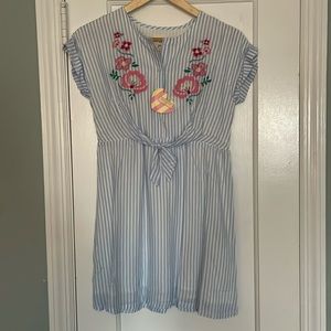 Girls blue striped, embroidered dress
